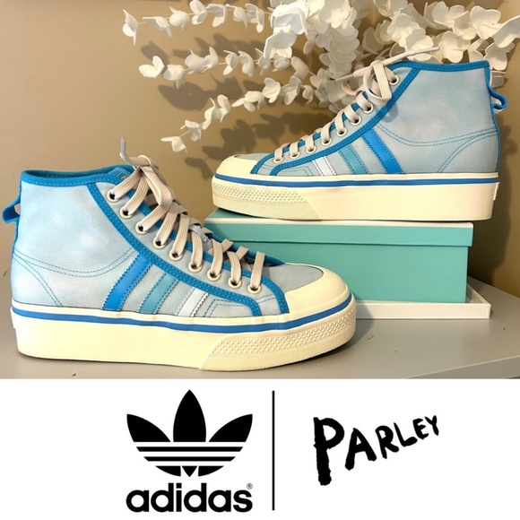 LikeNew! adidas Parley Nizza Platform Mid  Almost Blue Sneakers Women's Size 8.5 - Picture 1 of 15